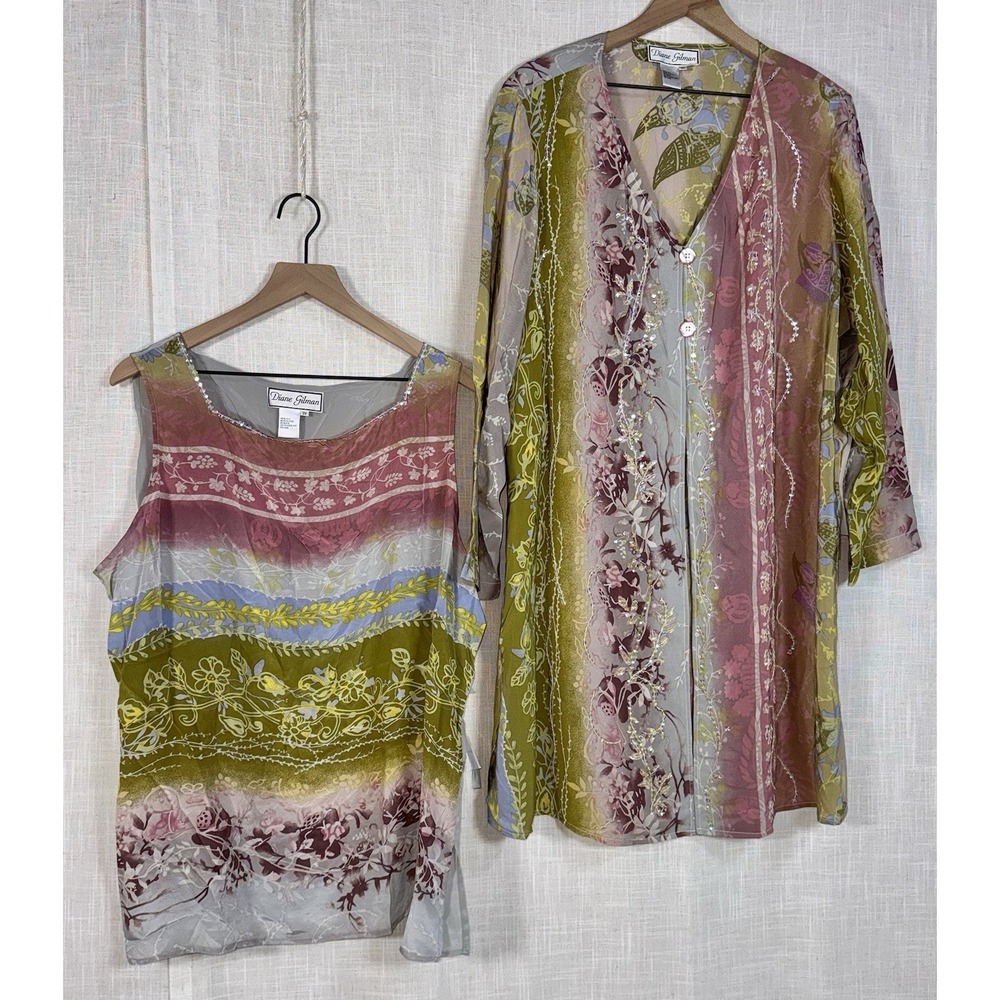 Vintage NWT Diane Gilman 100%‎ Silk Long Blouse Tunic Set Women's 2X